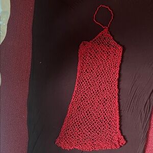Red Crochet Halter Dress